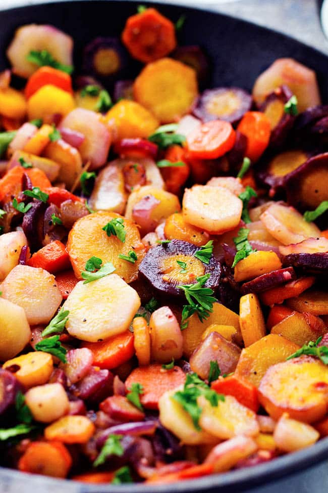 SAUTEED BROWN BUTTER GARLIC RAINBOW CARROTS
