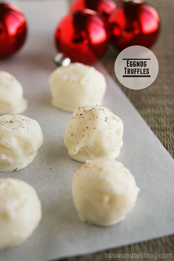 Eggnog Truffles white chocolate truffle candies with eggnog
