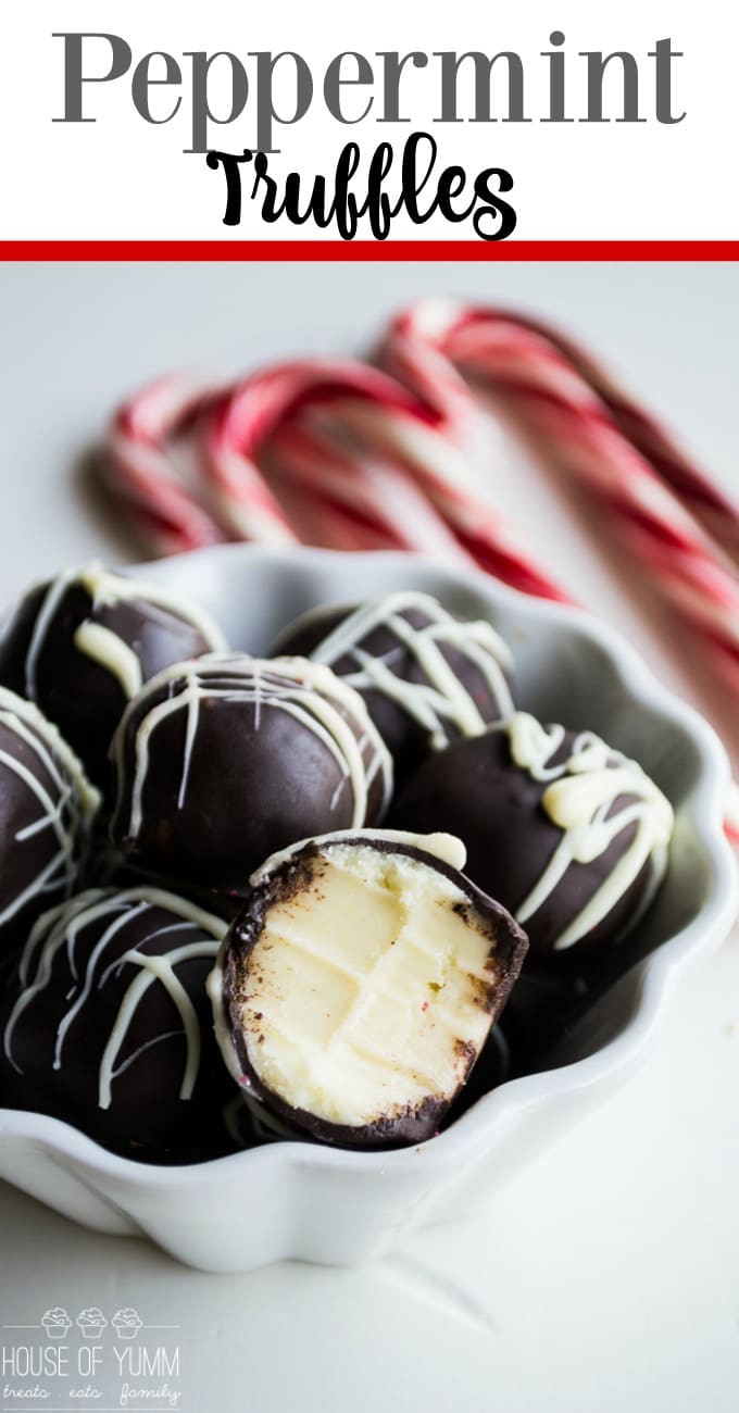 Peppermint Truffles - chocolate truffles with smooth white chocolate peppermint mint filling candy canes