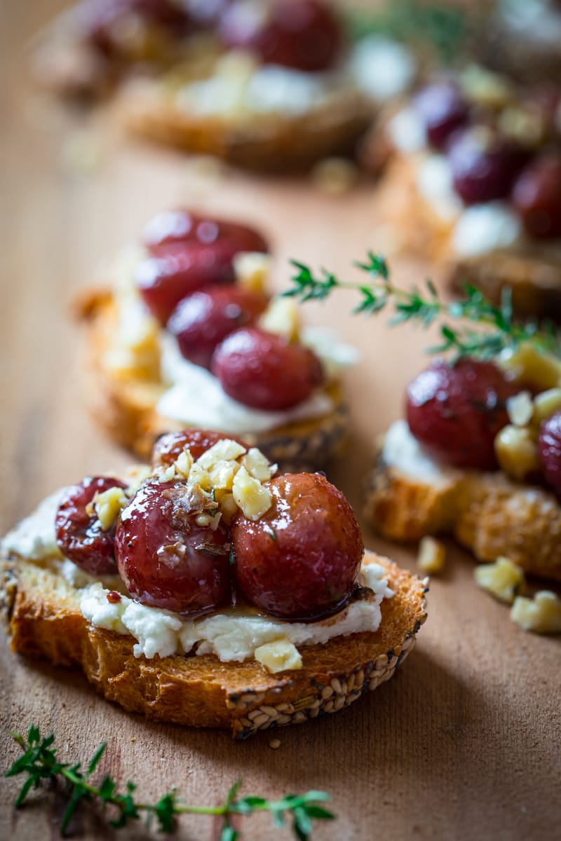 Roasted Grape Crostini goat cheese walnuts thyme