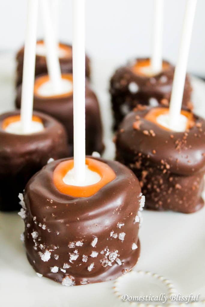 Chocolate Caramel Marshmallows on sticks