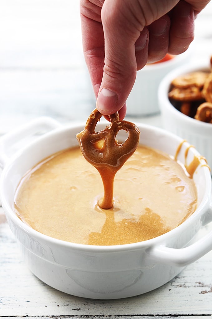 Caramel Fondue dip with pretzels