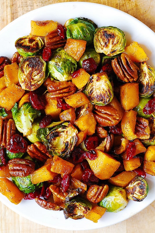 ROASTED BRUSSELS SPROUTS, CINNAMON BUTTERNUT SQUASH, PECANS, and CRANBERRIES