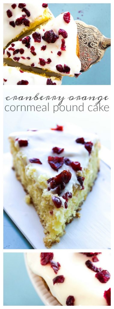 Cranberry Orange Cornmeal Pound Cake is a perfect holiday dessert. It’s a twist on your average pound cake, made with cornmeal, buttermilk and orange zest. cranberry-orange-cornmeal-pound-cake-long-pin