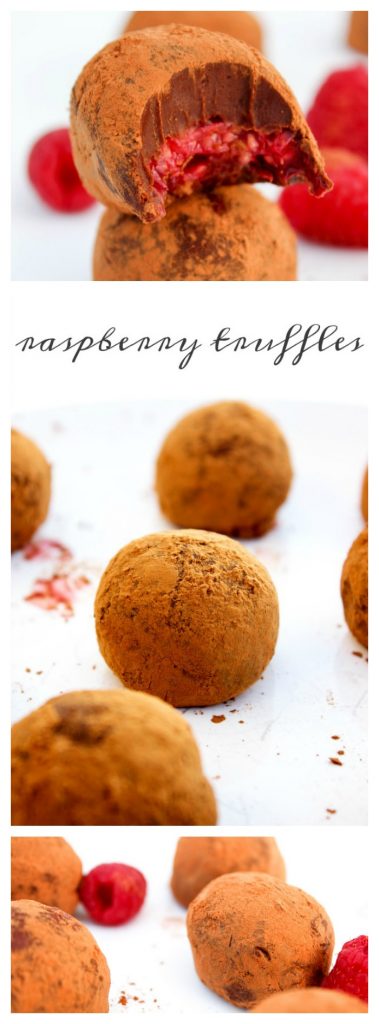 Rich Dark Chocolate Raspberry Truffles are an easy, elegant dessert made with only 5 ingredients. These are perfect for your next holiday get-together. raspberry-truffle-long-pin