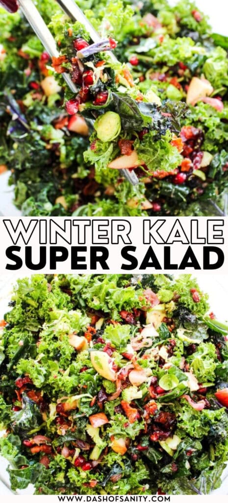 collage image of winter kale super salad with recipe title