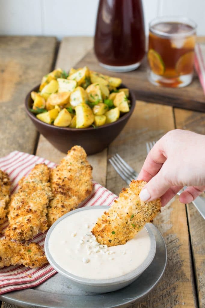 Baked Chicken Tenders with Blue Cheese Sauce