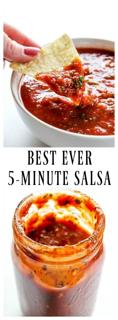 This Best Ever 5-Minute Salsa is an easy to make yet delicious salsa. It is perfect on tacos, or as a snack with your favorite chips.