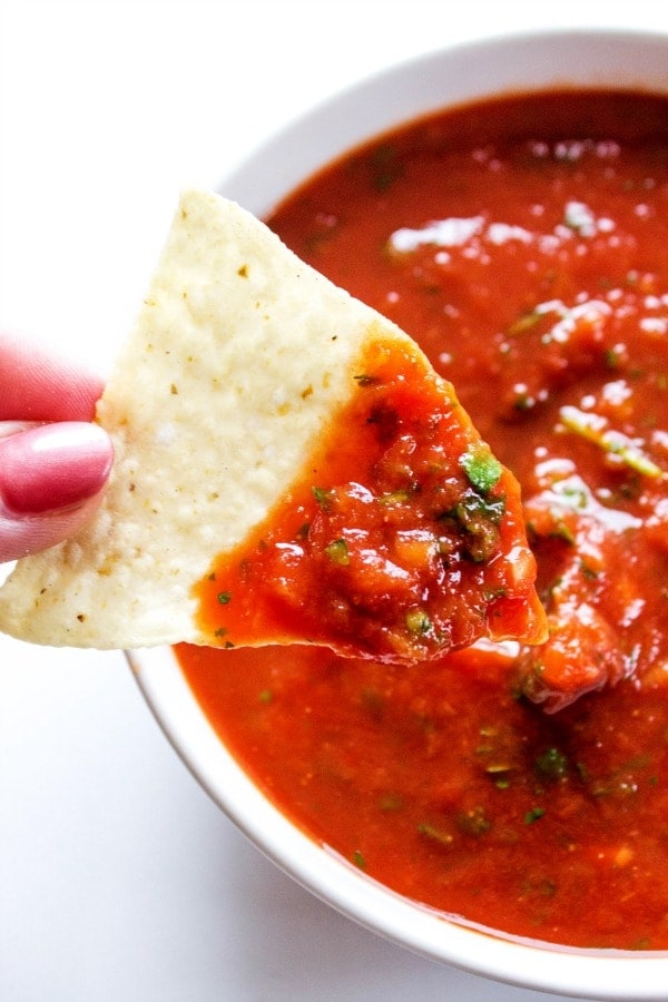 salsa in bowl with chip