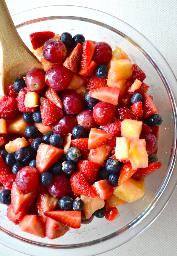 Fruit salad made with vanilla pudding mix