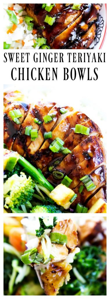 photos of Sweet Ginger Teriyaki Chicken Bowls in collage