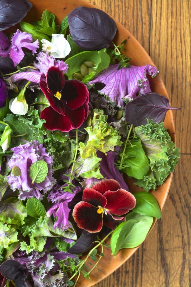 PURPLE KALE AND PANSY SALAD