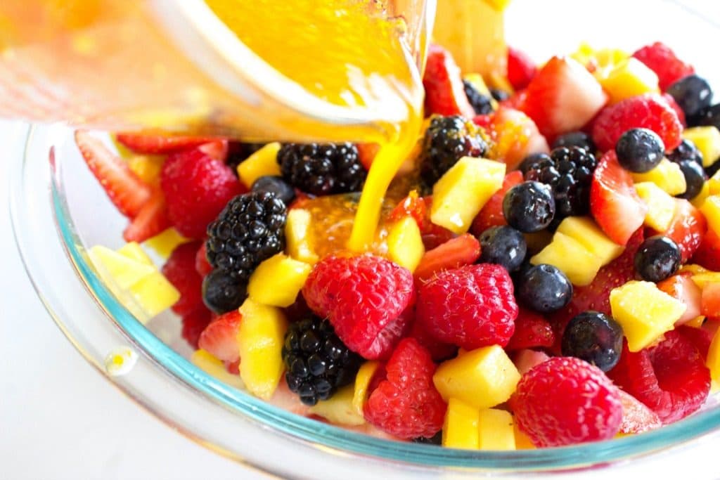 MANGO BERRY FRUIT SALAD - Glass bowl, glass jar 