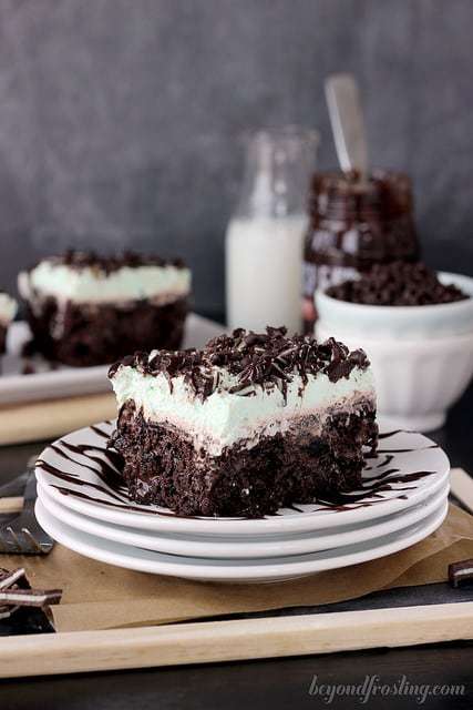 DOUBLE MINT CHOCOLATE POKE CAKE