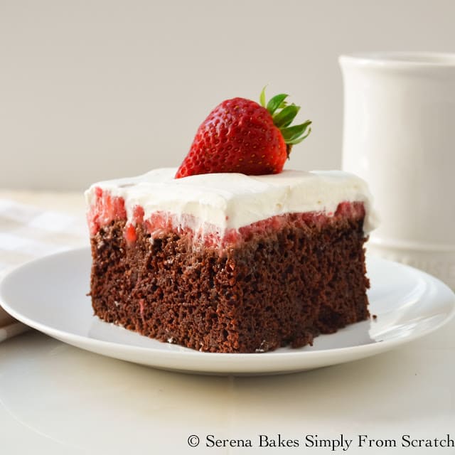 CHOCOLATE STRAWBERRY POKE CAKE