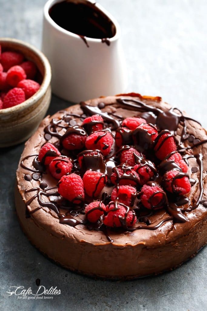CRUSTLESS CHOCOLATE RASPBERRY CHEESECAKE