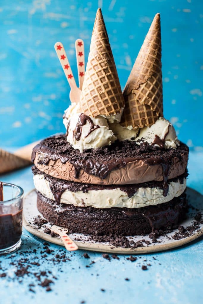 TRIPLE LAYER CHOCOLATE FUDGE ICE CREAM CAKE