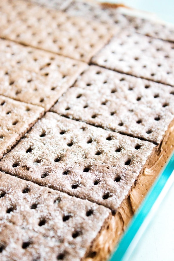 chocolate graham cracker over chocolate mousse