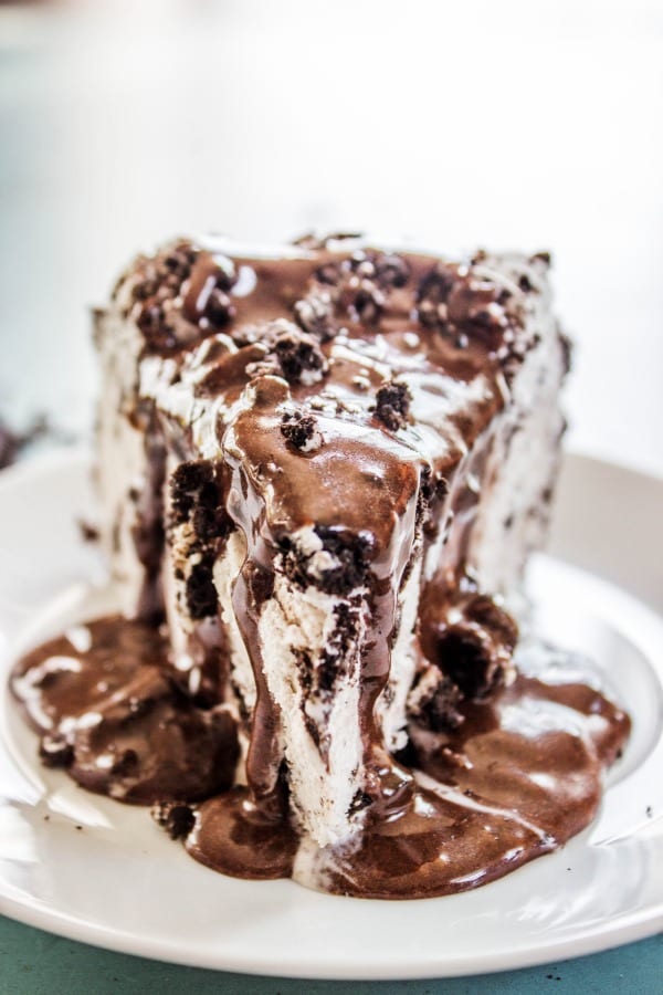 With a few simple ingredients & just 10 minutes, you're ready to make Best Ever Hot Fudge Sauce. Once you make this, you will never buy store bought again. Sauce poured over a slice of cheesecake.