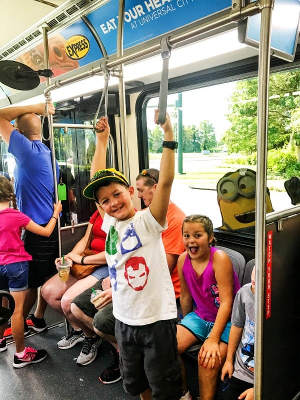 sandra's kids on a universal bus