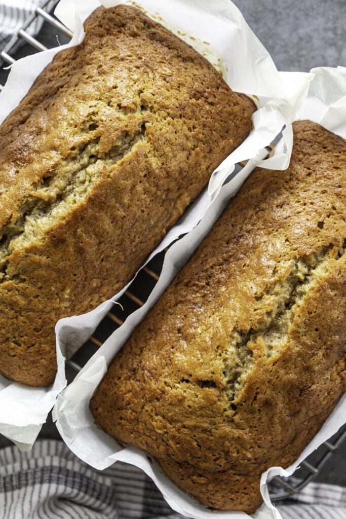 loaf of zucchini banana bread in pans