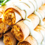 stack of taco taquitos with chicken and dressing