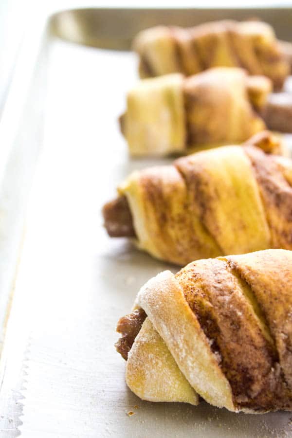 BREAKFAST PIGS IN A BLANKET - a cinnamon roll wrapped around a breakfast sausage link. There isn't a more delicious way to eat "pigs in a blanket".