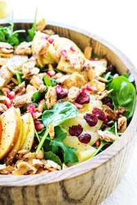 Easy SPINACH SALAD WITH APPLES, PEARS, CRANBERRIES & CANDIED ALMONDS is is so delicious the entire family will love it.