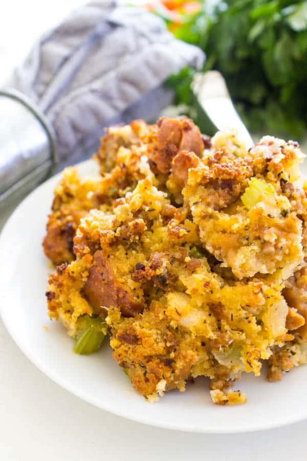 cornbread stuffing on a plate