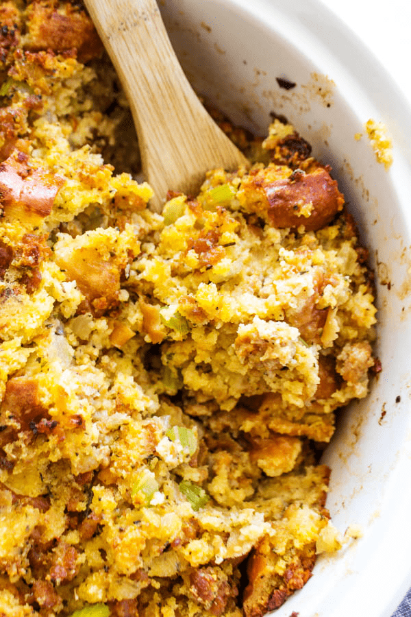 cornbread stuffing in dish