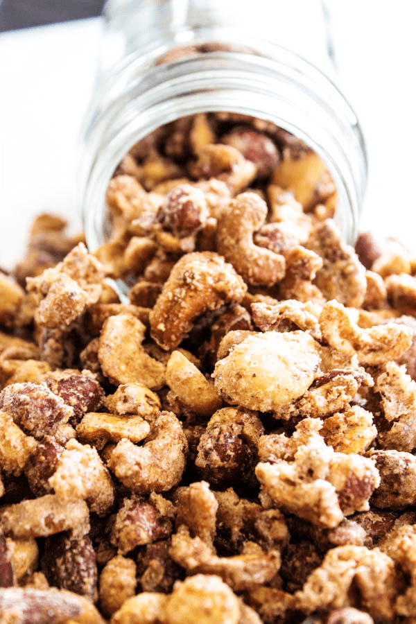 candied mix nuts with mason jar
