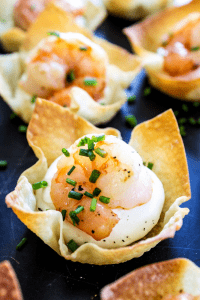 These BAKED SHRIMP WONTONS are a deliciously easy appetizer. Simple and elegant, your guests will love this twist on rangoons. 