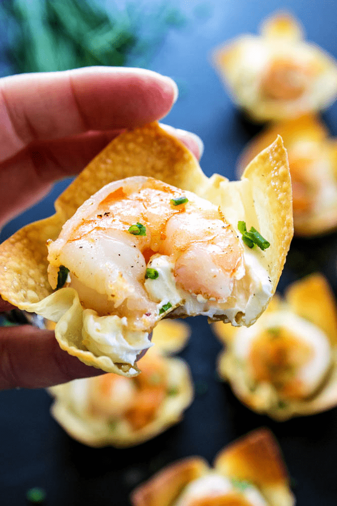 baked shrimp wontons with a bite out of it