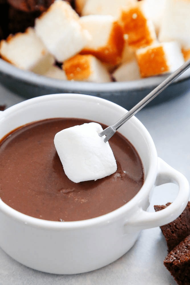 chocolate fondue with marshmallow