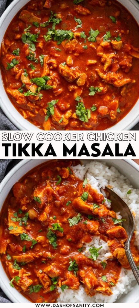 slow cooker tikka masala recipe collage image with recipe title