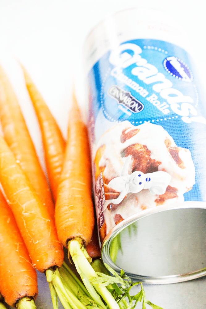 photo of carrots and a can of pillsbury cinnamon rolls