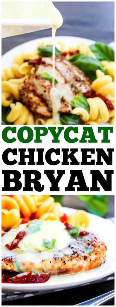 Chicken Bryan on a plate with pasta and lemon butter sauce