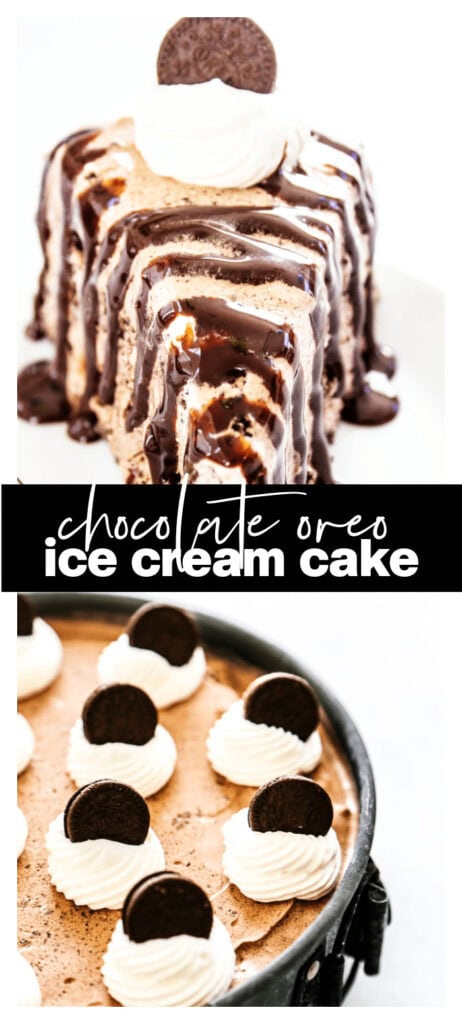 chocolate oreo ice cream cake collage image