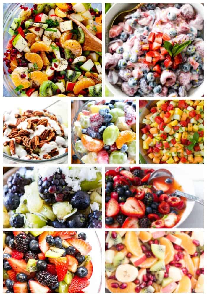 photo collage of different fruit salads
