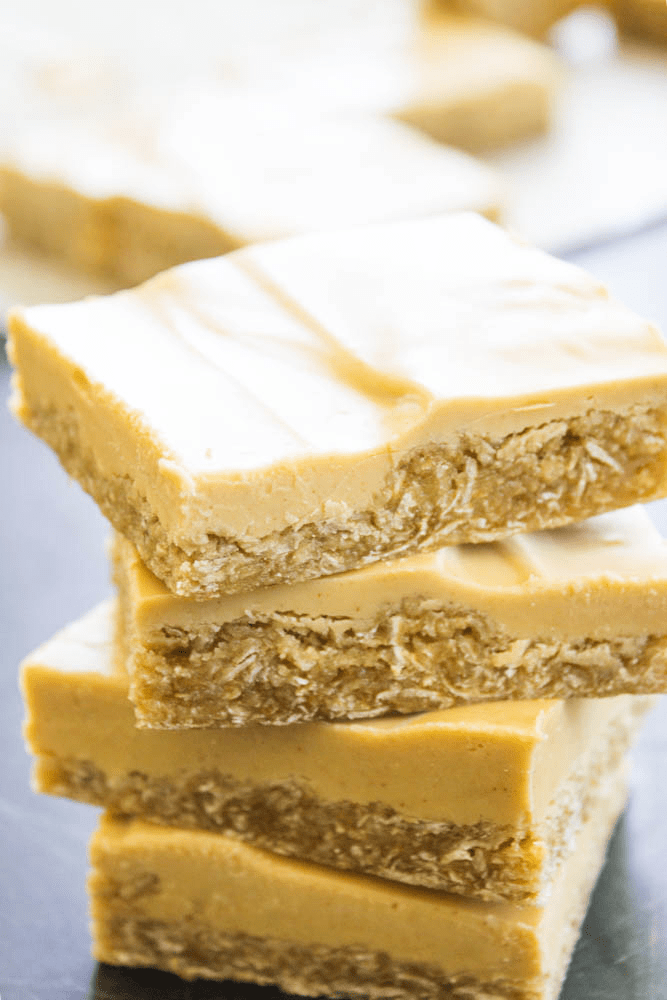 up close stack of 4 Peanut Butter Oatmeal Bars