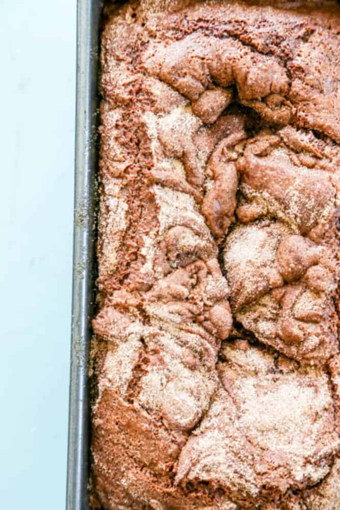 Chocolate Cinnamon Bread baked in metal bread pan