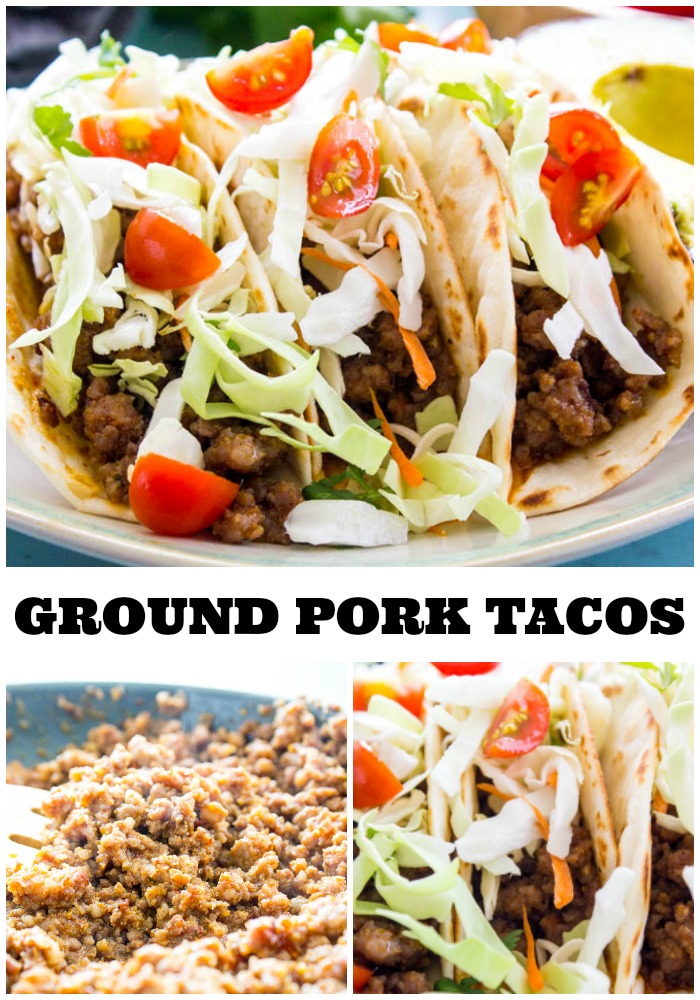 ground pork tacos assembled on a plate