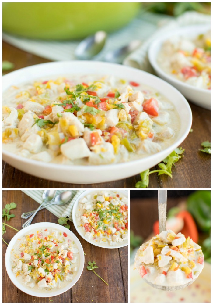 Mexican Corn Chowder ladle and white bowl