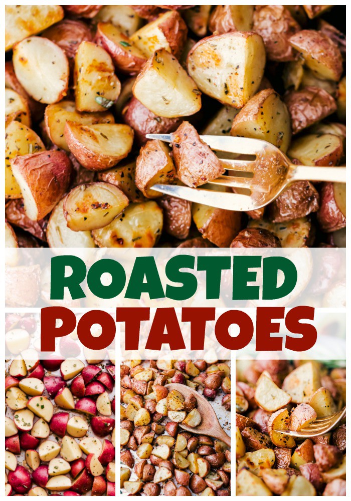 Roasted Potatoes baked in the oven on sheet pan with fork