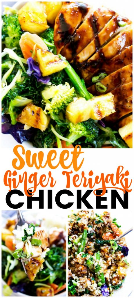 These Sweet Ginger Teriyaki Chicken Bowls made in just 30 minutes are a healthy, filling, yet delicious dinner that will have you skipping take-out. Sweet Ginger Teriyaki Chicken with pineapple and rice