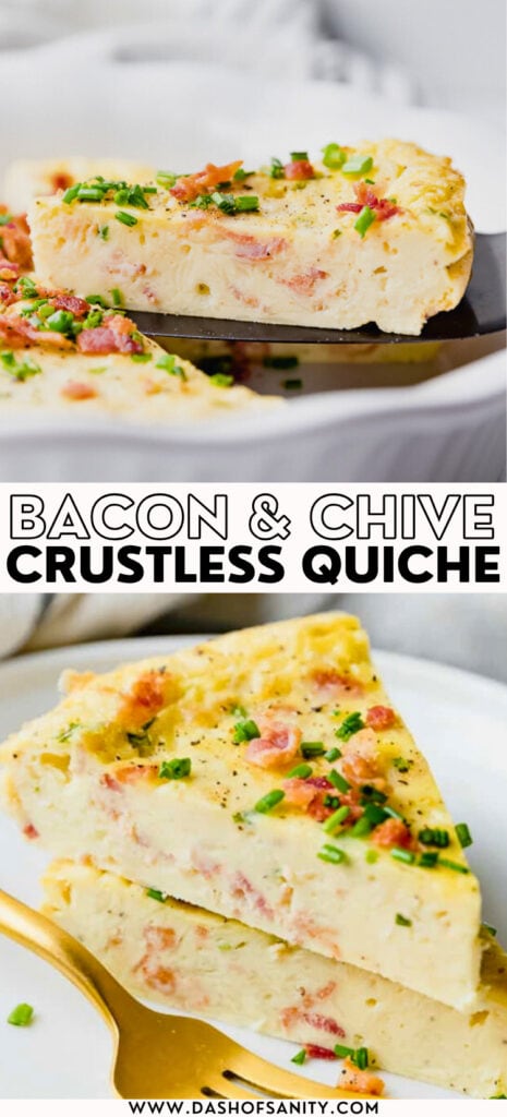 collage image with recipe title of crustless quiche