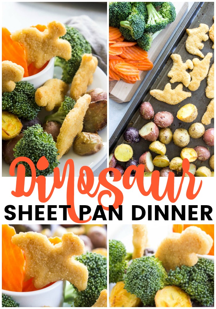 photos of dinosaur sheet pan dinner in a collage