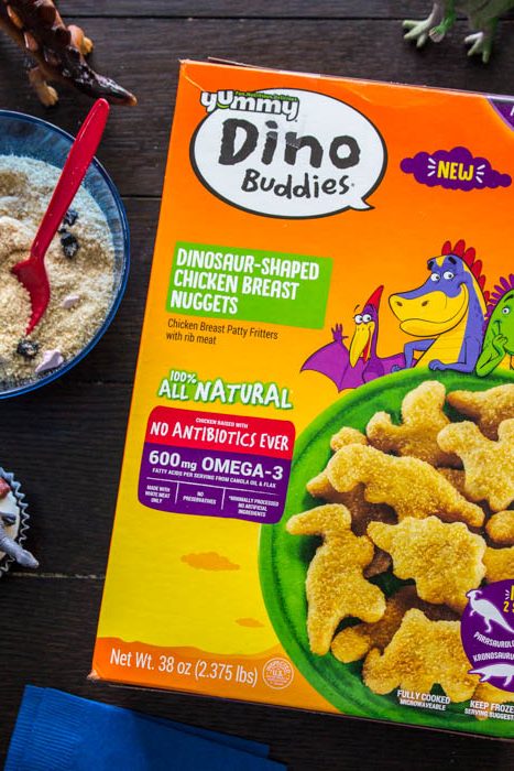 top down photo of dino buddies box with dino dig bowl next to it