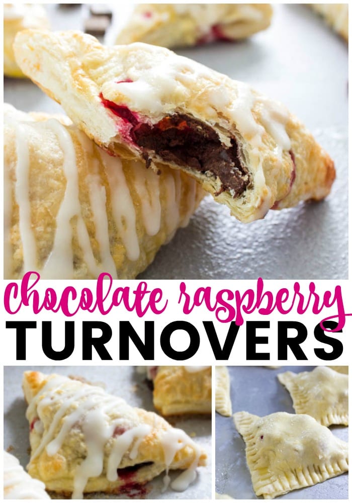 collage of Chocolate Raspberry Turnovers photos for pinterest