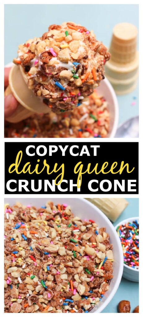 ice cream cone topped with candied peanuts and sprinkles
